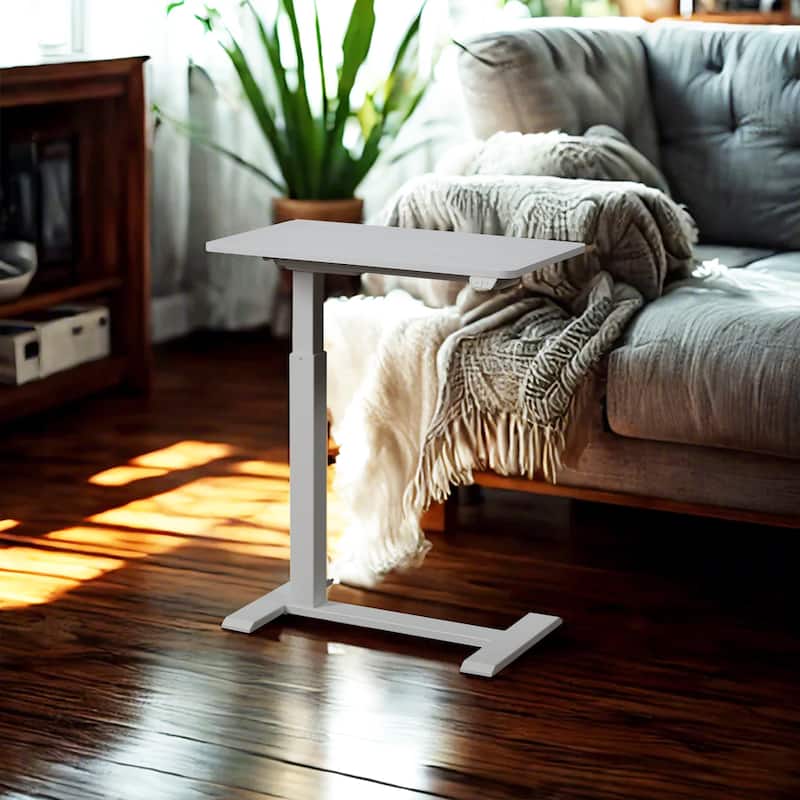 KOWO Electric Height Adjustable Side Table Soft Touch Bedside End Table with Quiet Motor, Modern Nightstand for Home & Office - Can't flip the cover - White
