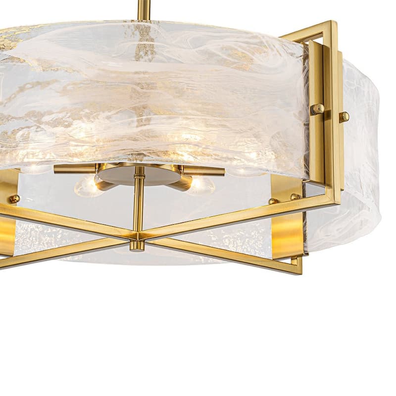 Modern Dining Room 6-Light Glazed Glass Drum Pendant Chandelier