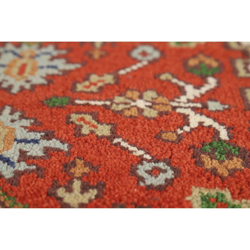 Hand Knotted Oriental 100% Wool Carpet Traditional Geometric Oranges & Rust Heriz (serapi) Runner Rug - 10' 0'' X 2' 6''
