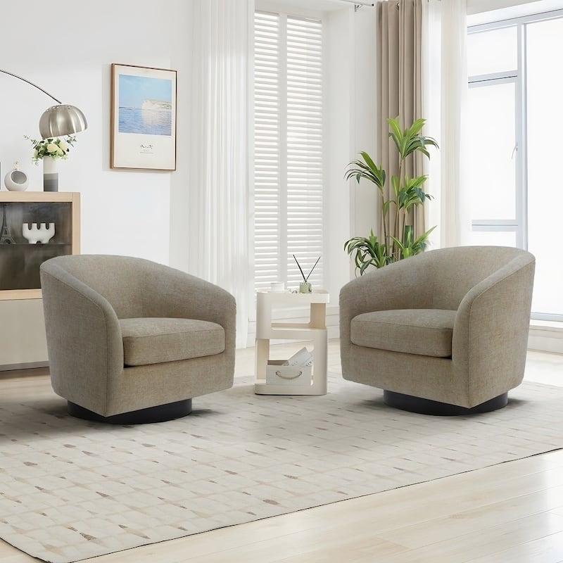 UIXE 360° Swivel Barrel Accent Chair Armchair For Living Room - Set of 2 - Light Brown-Fabric 2Set
