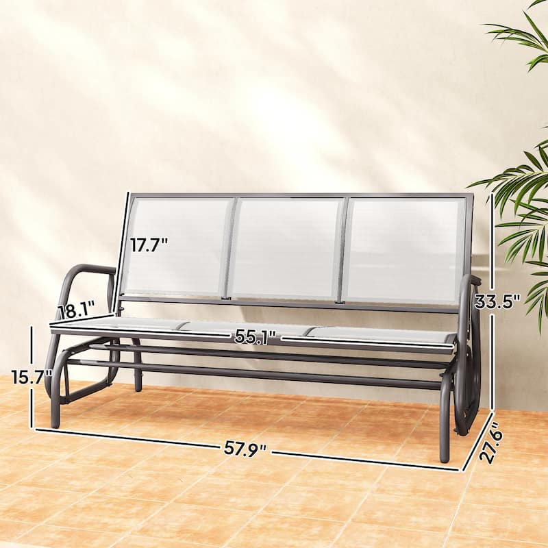GDFStudio Outdoor Corliss Metal Mesh 3 Seat Glider Bench with Smooth Rocking