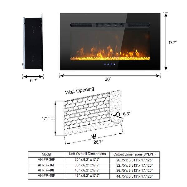 Phi Villa 30 36 40 48 Inch Electric Fireplace Recessed Wall Mounted Electric Heater Adjustable Flame Color 1500w Overstock