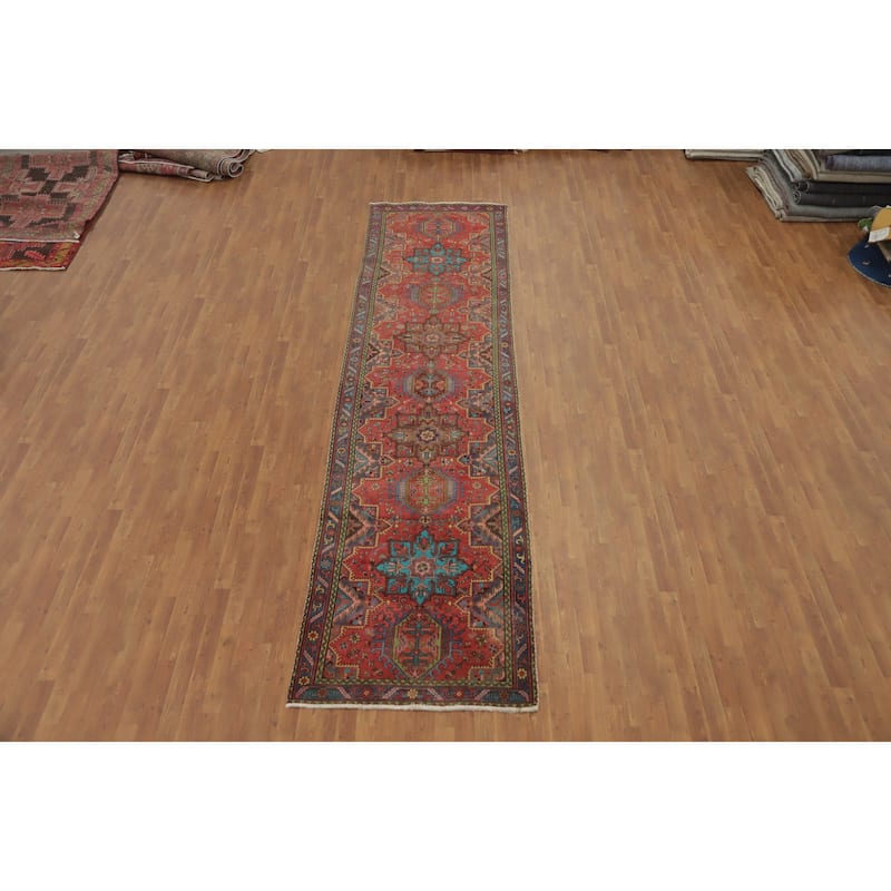 Hand Knotted Oriental 100% Wool Carpet Traditional Geometric Red Tabriz Runner Rug - 14' 11'' X 3' 8''