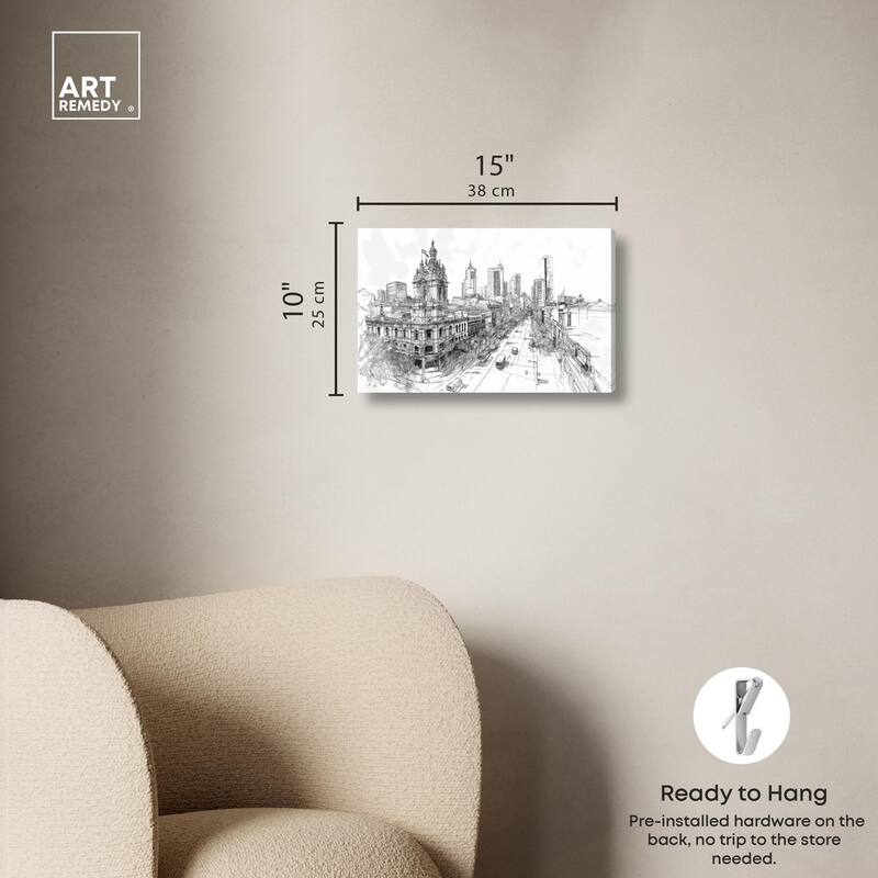 Collins Street Sketch Canvas by Art Remedy, Gallery Wrapped