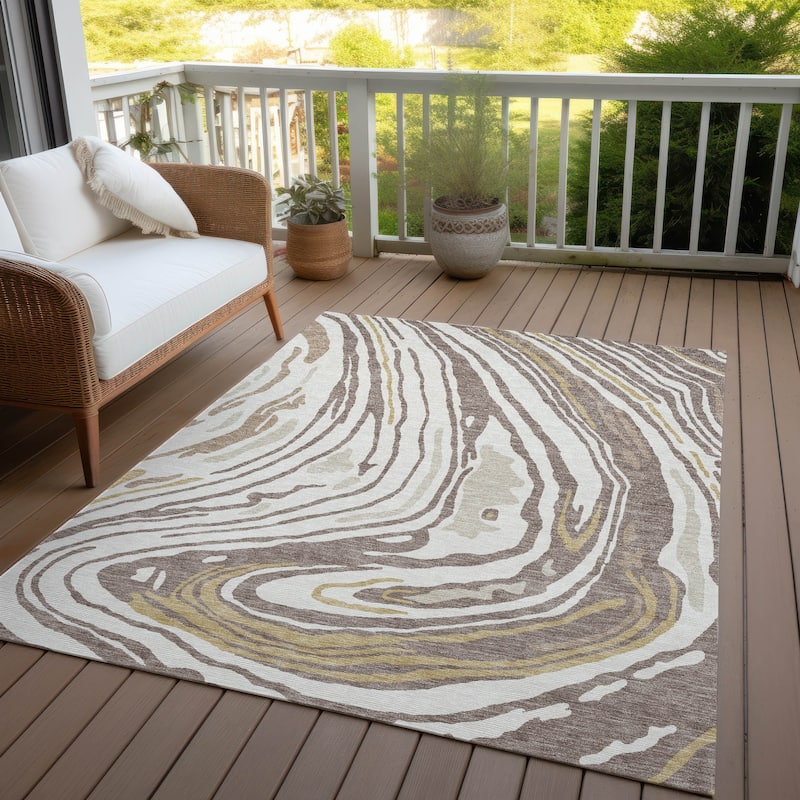 Machine Washable Indoor/ Outdoor Abstract Brushstrokes Chantille Rug