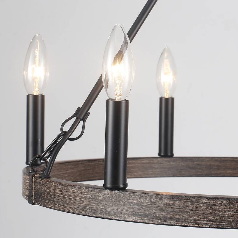 22.04 in. 6-Light Black Rustic Farmhouse Chandelier, Wagon Wheel Chandelier for Dining Room Living Room Bedroom Kitchen