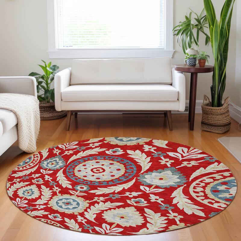 Premium Washable Super Soft Boho Global Mayfield Rug - Red - 8' x 8'