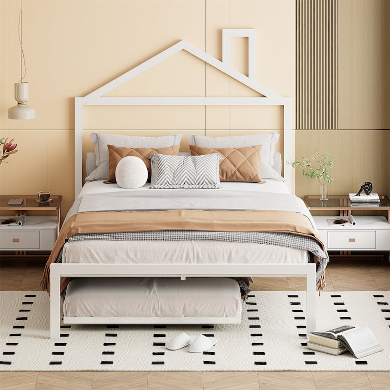 Full Size Metal Platform Bed - White
