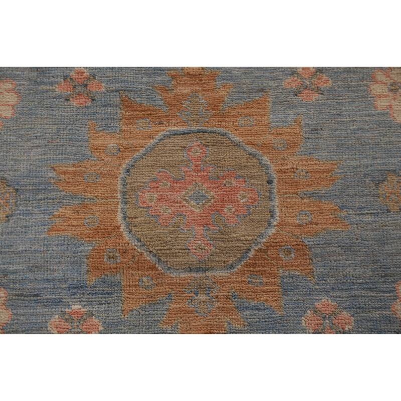 Hand Knotted Oriental 100% Wool Carpet Transitional All-Over Navy Blue & Blues Oushak Area Rug - 11' 10'' X 9' 1''