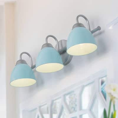 Modern Coastal 3-light LED Bathroom Bell Vanity Light Farmhouse Metal Shade Wall Sconces - L21.5"x W7"x H 6.5"