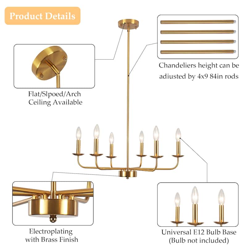 24.01 in. Modern Farmhouse Chandelier , 6-Light French Country Chandelier for Dining Room Living Room Bedroom Kitchen