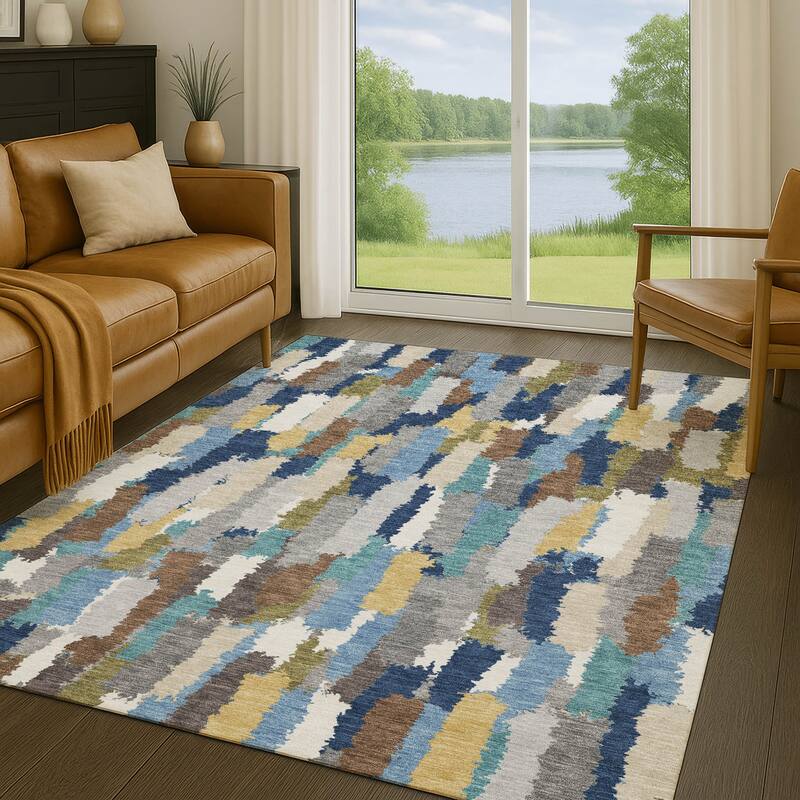 Machine Washable Indoor/ Outdoor Contemporary Stacks Chantille Rug