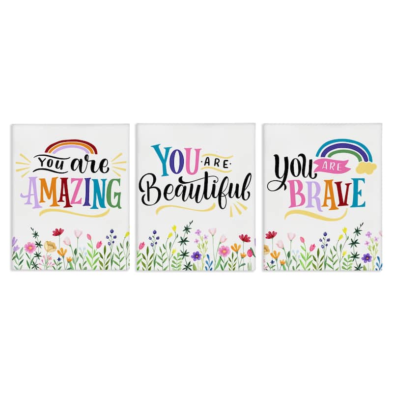 Stupell Confidence Sentiments with Florals Canvas Wall Art Design By Kim Allen (Set of 3) - 11 x 14
