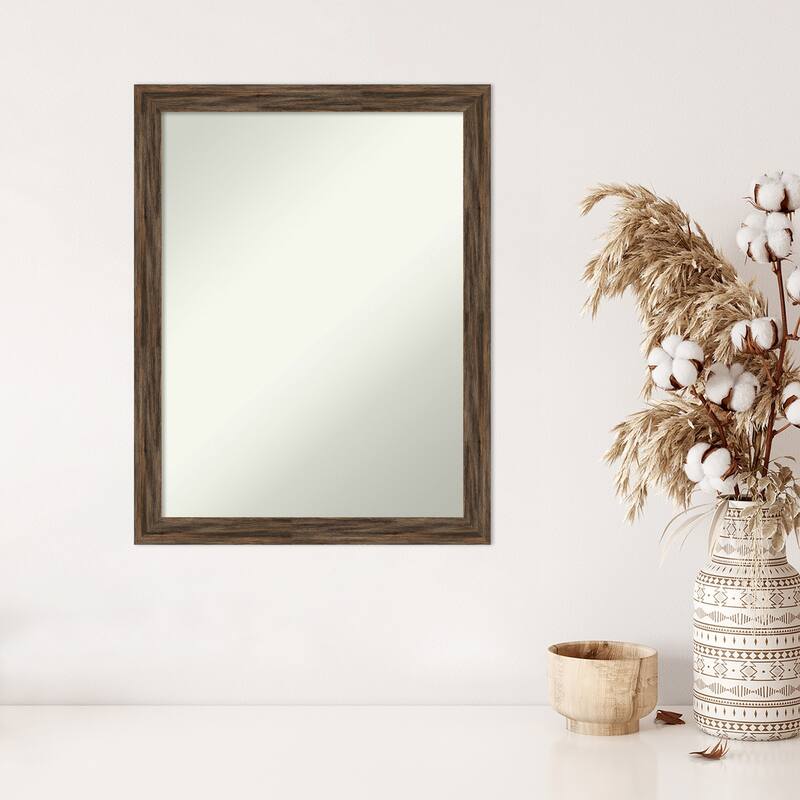 Non-Beveled Wood Wall Mirror - Regis Barnwood Mocha Narrow Frame