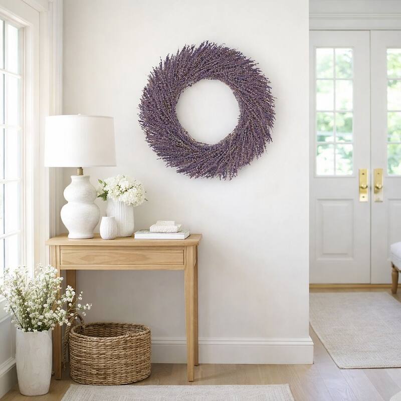 Preserved Decorative Real Dried Lavender Wreath - Purple