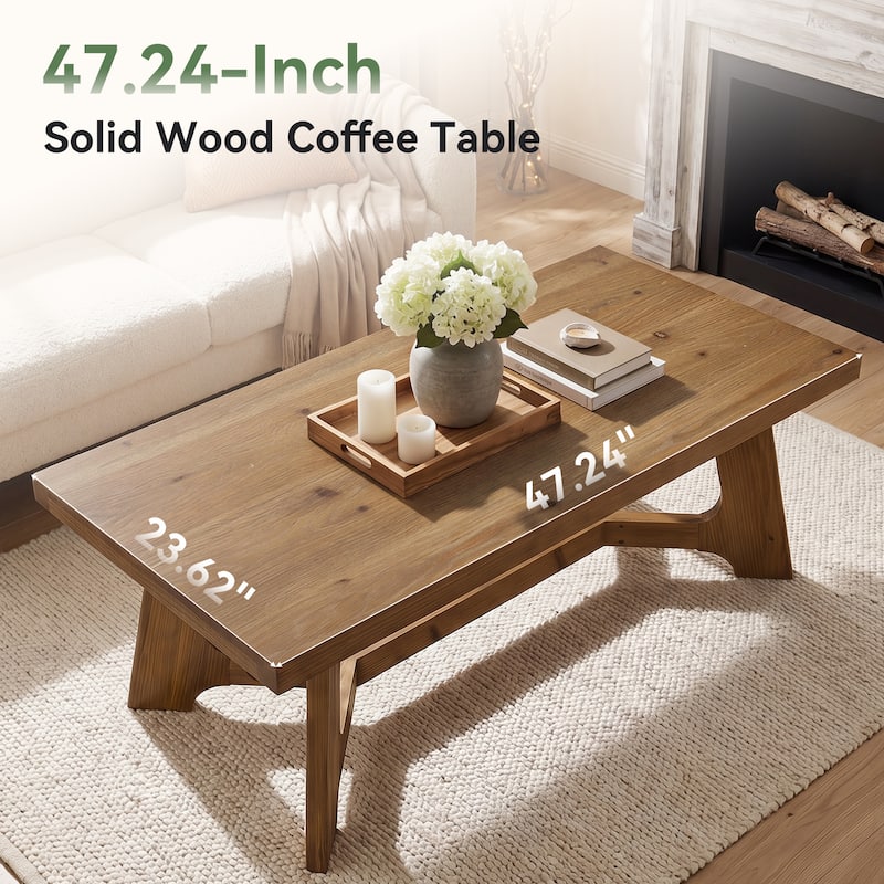 Solid Wood Rustic Coffee Table 47" Rectangle for Living Room Brown - 47.24" L x 23.62" W x 19.68" H