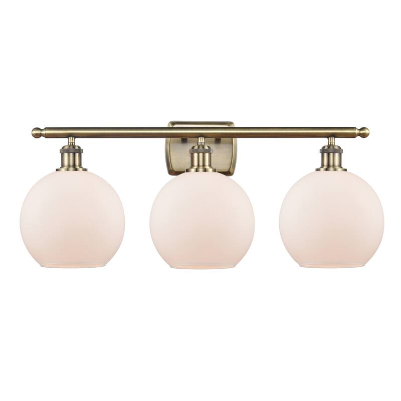 Innovations Lighting Athens 3 Light 26" Bath Vanity Light - 8" Shade - Antique Brass/Matte White