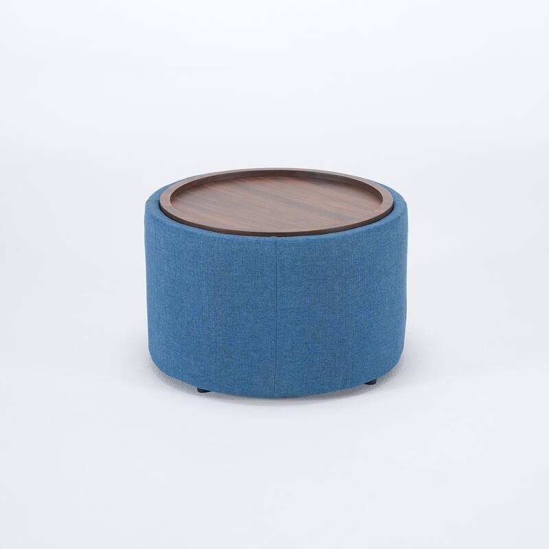 Ball & Cast Nesting Storage Ottomans of 2, Upholstered Footstool with Wood Tray