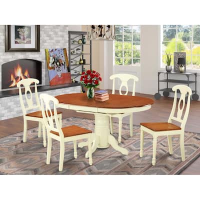 Retro Dining Set - 5 Piece Table & Chair Set - Modern Oval Wood Table with Leaf - Buttermilk & Cherry Finish