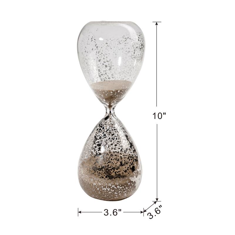 Set of 2, 10" Peleus 60-Minute Silvered Hourglass, Bisque Sand