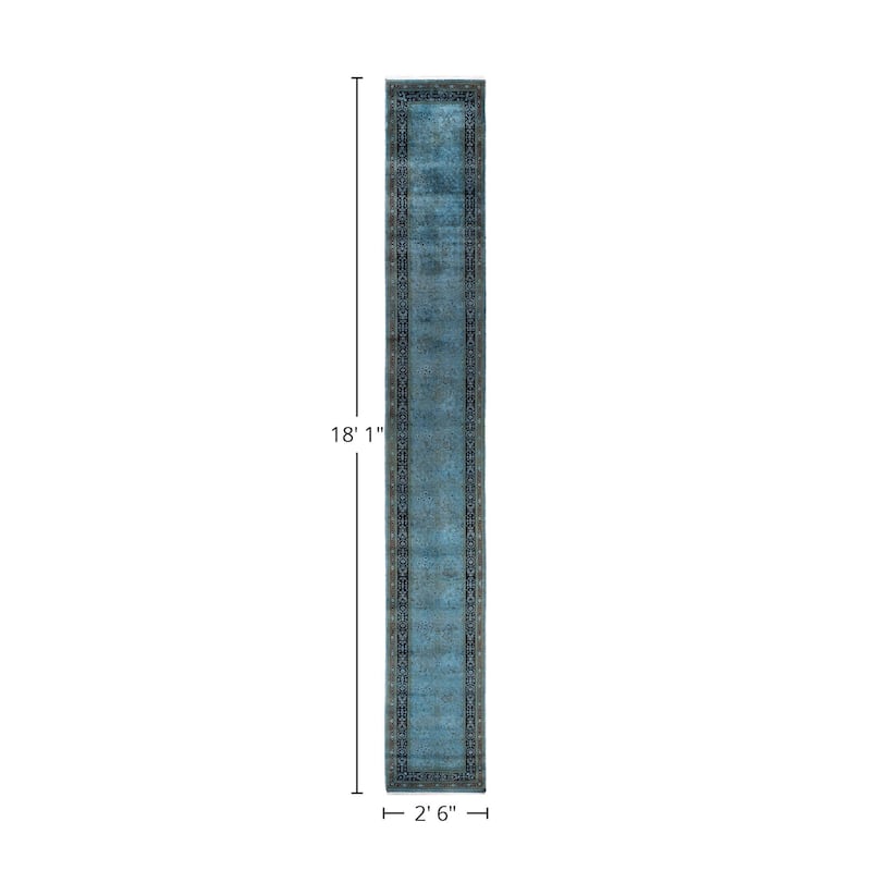 Overton Hand Knotted Wool Vintage Inspired Modern Contemporary Overdyed Blue Runner Rug - 2' 6" x 18' 1"