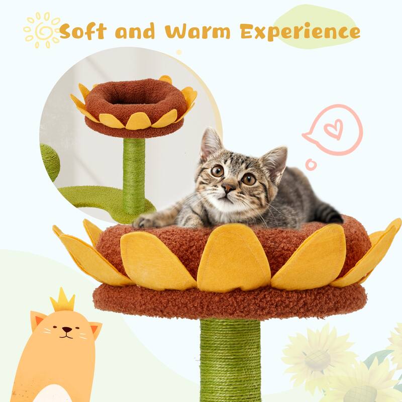 Sunflower Cat Tree, Multi-Functional Cozy Cat Tower, Cat Condo for Indoor Cats