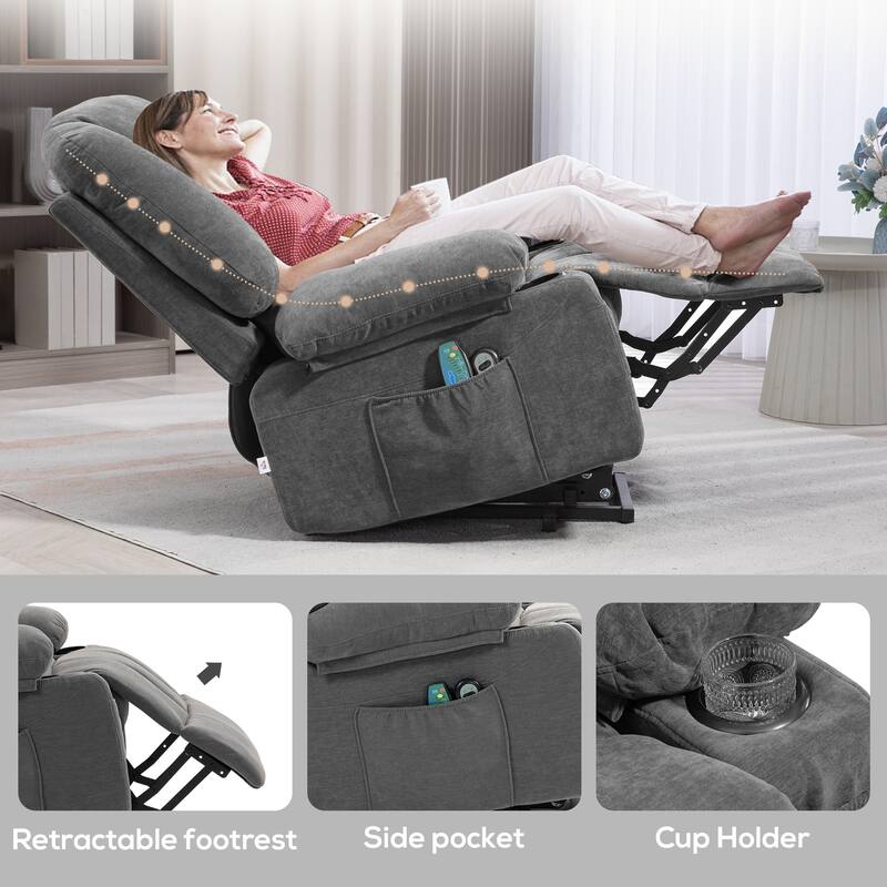 Brown Electric Lift Recliner with Vibration Massage, Heating, Adjustable Positions, Remote Control, and Side Pockets