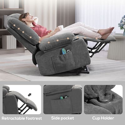 Power Lift Fabric Recliner Chair Sofa with Massage,Remote Control,Pocket
