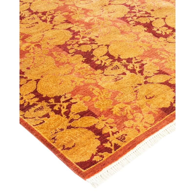 Overton Handknotted Wool Traditional Abstract Pink Runner