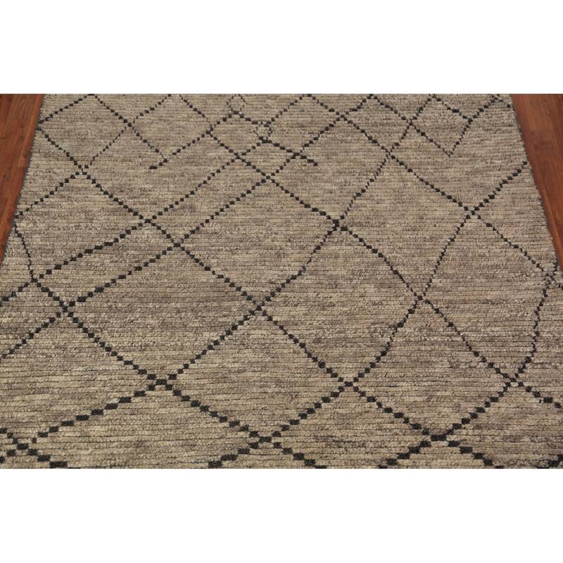Striped Trellis Moroccan Oriental Area Rug Handmade Wool Carpet - 5'8" x 8'5"