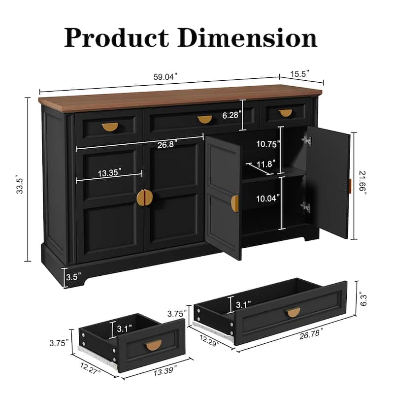 59'' W Sideboard with 3 Drawers, 4-Door Storage Cabinet
