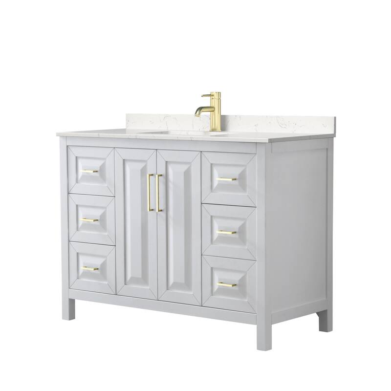 Wyndham Collection Daria 48" Free Standing Single Basin Vanity Set - White / Carrara Cultured Marble Top / Brushed Gold