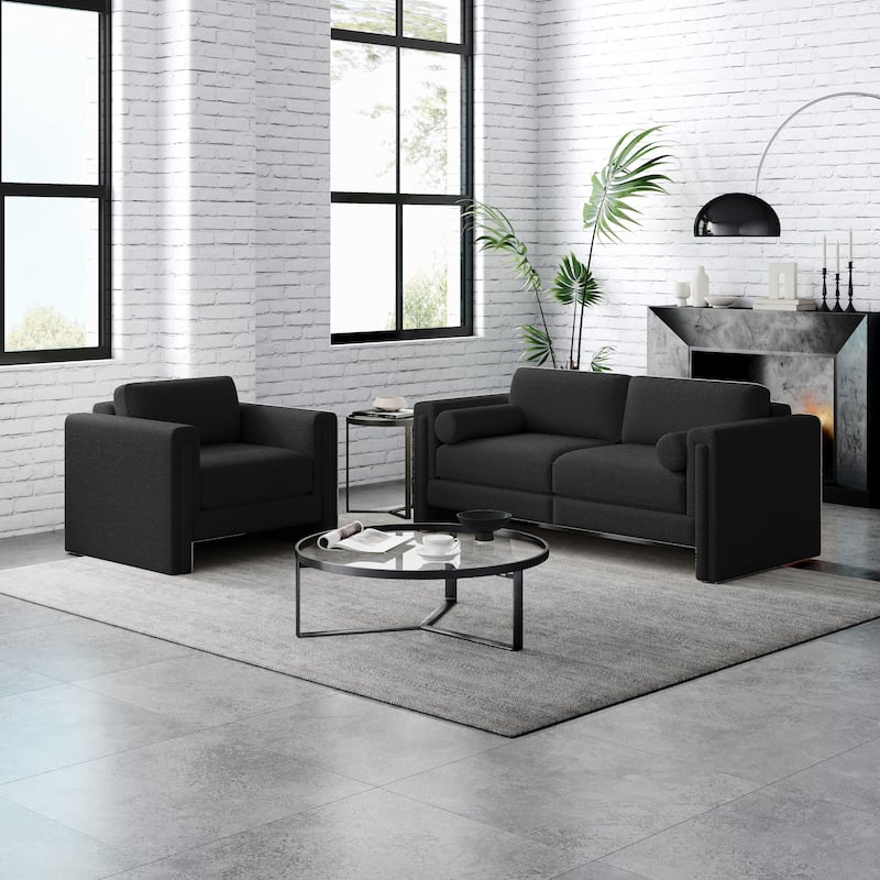 JASIWAY Modern Upholstered Sofa Sectional Sofa - Black-Teddy Velvet