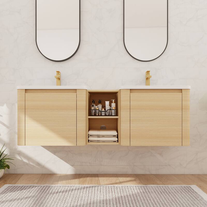 Beingnext 24''/28''/36''/40''/60''/68'' Floating Bathroom Vanity with Sink, Wall Mounted Bathroom Vanity with Soft Close Door