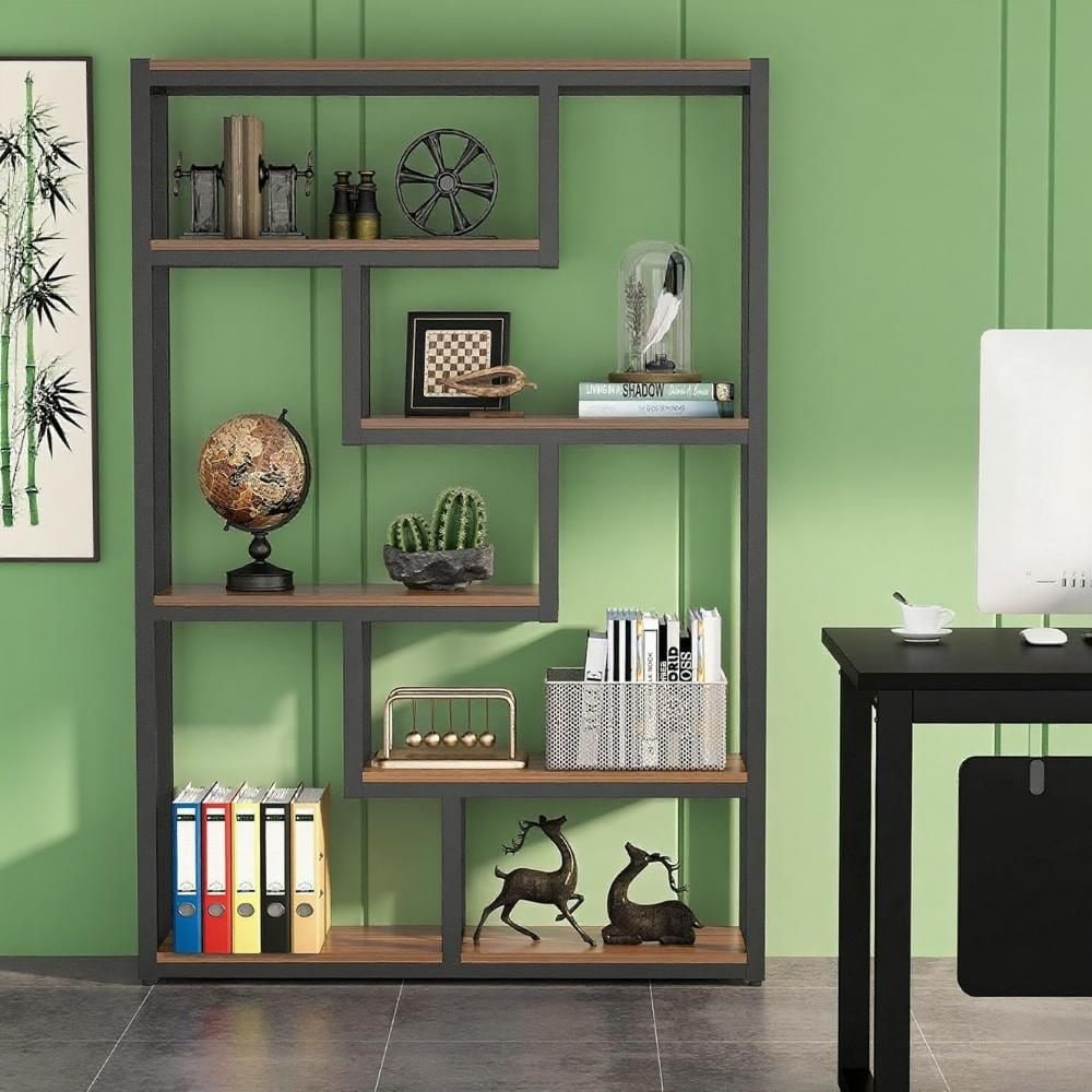 High bookshelf, wooden arched bookshelf, display rack, with large storage space, suitable for living rooms, storage cabinets