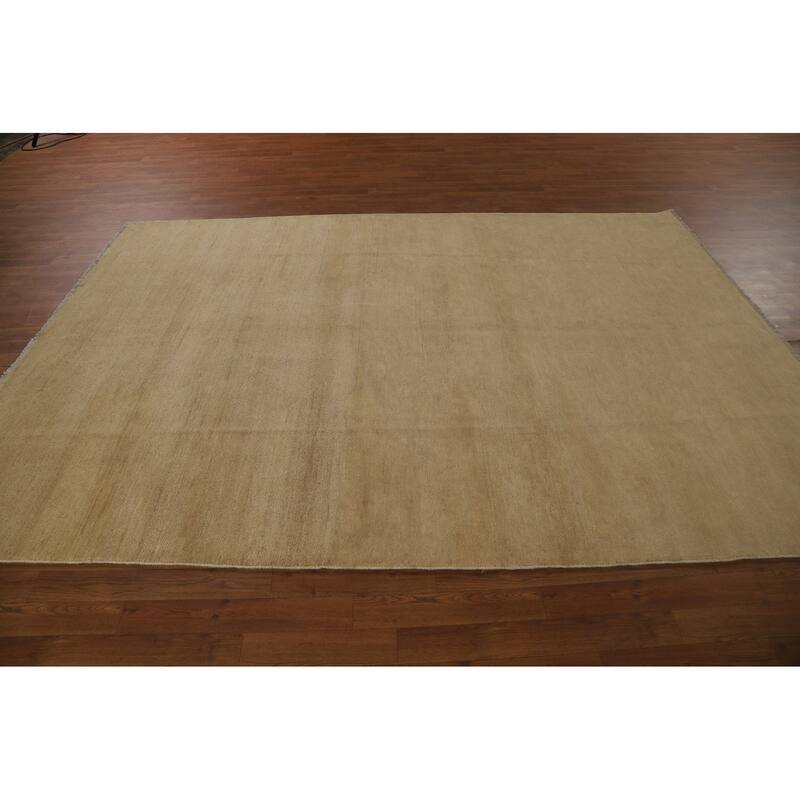 Modern Gabbeh Oriental Area Rug Handmade Solid Yellow Wool Carpet - 6'5" x 9'3"