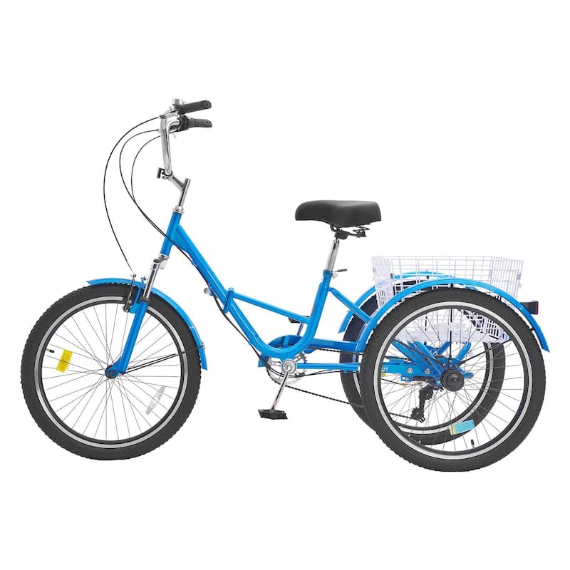Folding 7-Speed Tricycle for Adults, 24-Inch 3-Wheel Bike with Basket & Adjustable Seat - 70.9 x 29.9 x 45.9 in