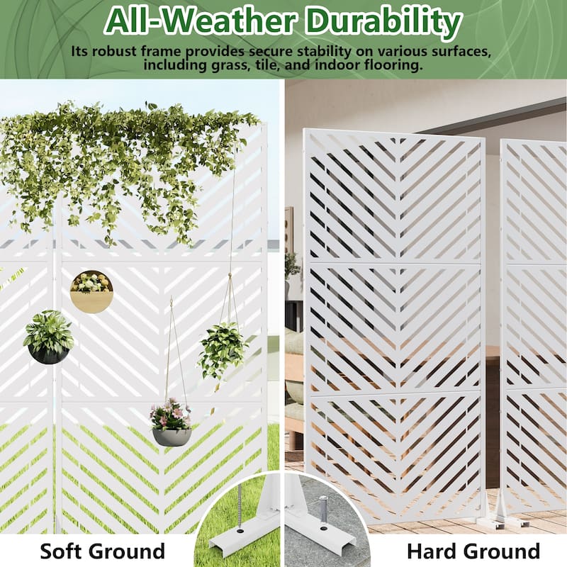 Outdoor Privacy Screen 2-Panel Chevron Metal Privacy Fence with Wind-Resistant Base Durable Decorative Divider