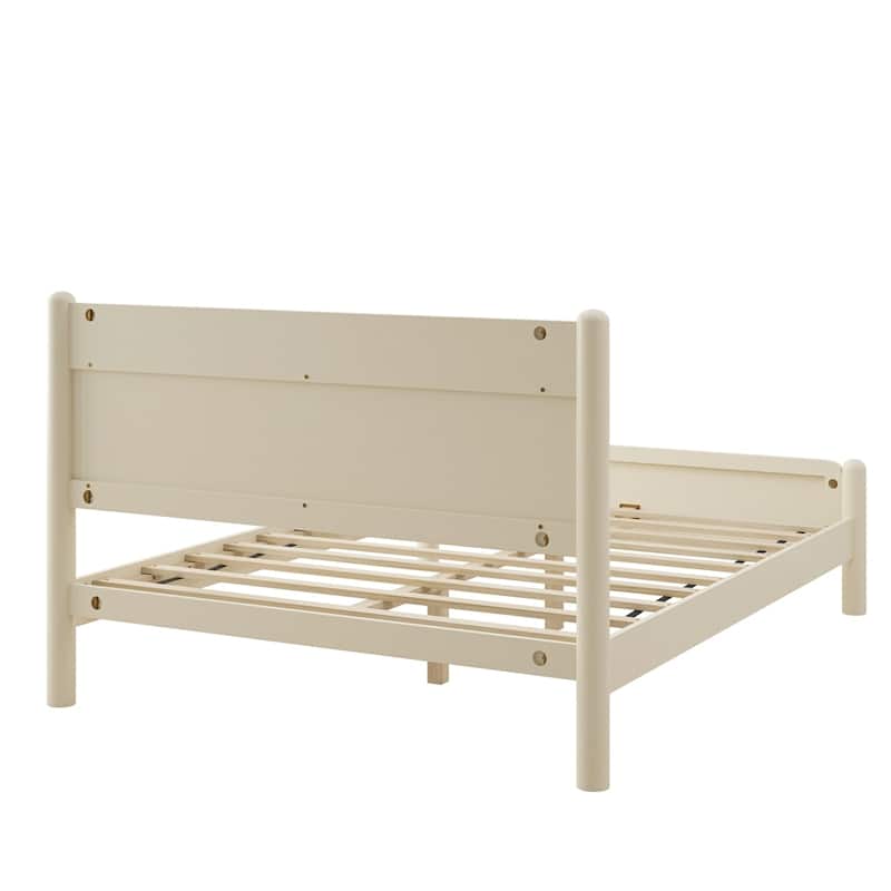 Wood Platform Bed Frame with Headboard and Wooden Slat Support