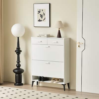 Free Standing Shoe Cabinet with 2 Flip Drawers & 2 Drawer