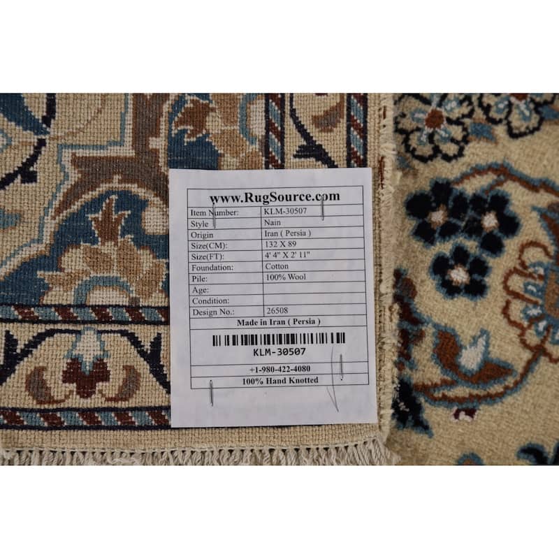 Traditional Floral Nain Foyer Rug Hand-Knotted Wool Carpet - 2'11" x 4'4"