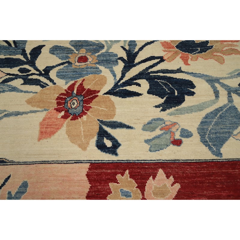 Hand Knotted Oriental 100% Wool Carpet Transitional Floral Beige & Ivories Oushak Area Rug - 9' 11'' X 8' 3''
