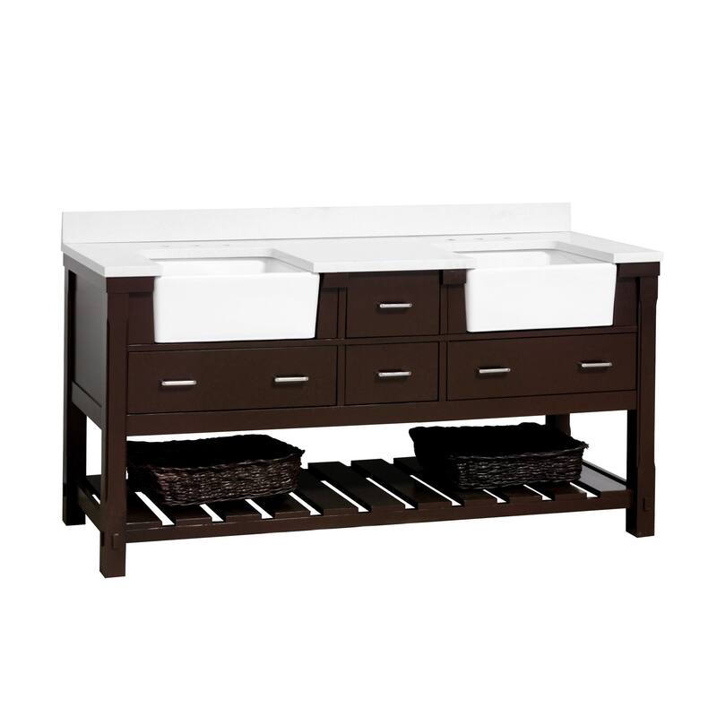 KitchenBathCollection Charlotte 72" Double Farmhouse Vanity with Quartz Top