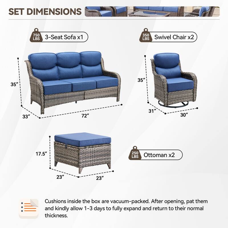 Pocassy Patio Furniture Set with Swivel Chairs, All Weather Patio Wicker