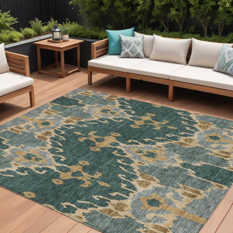 HomeRoots Ikat Transitional Rectangle Outdoor Rug - 8' X 10'