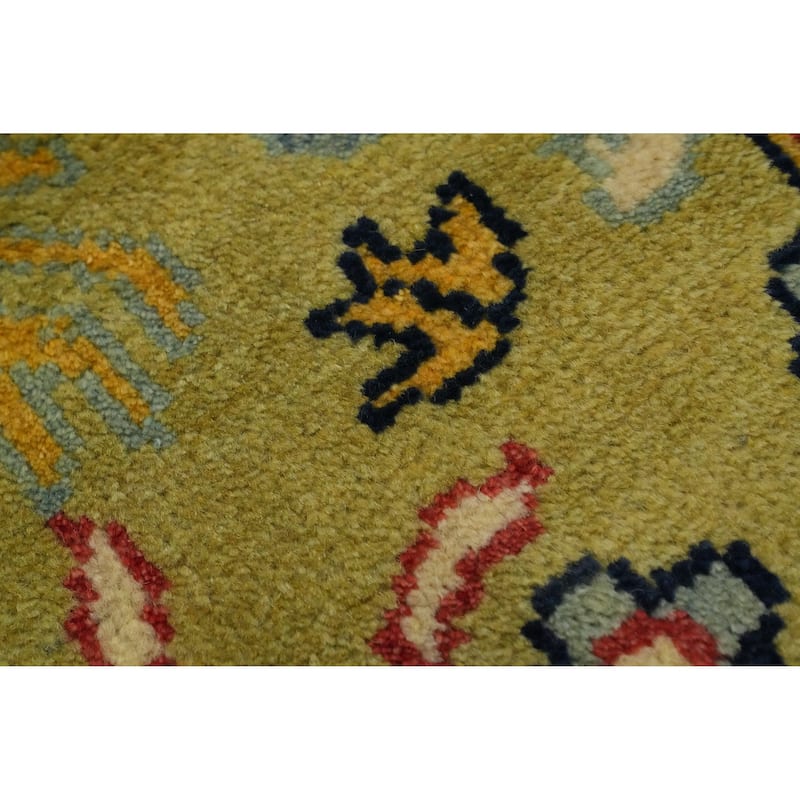 Hand-knotted Traditional Wool Green Floral Oriental Area Rug - 11' 11'' X 8' 9''
