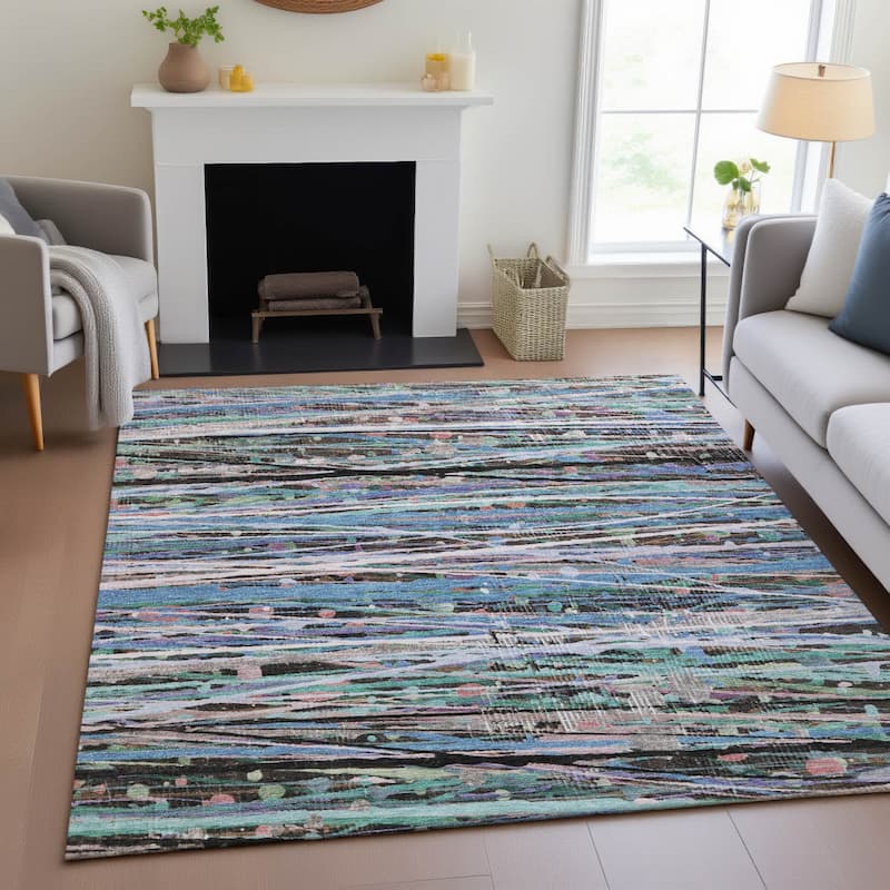 Machine Washable Indoor/Outdoor Abstract Stripes Chantille Rug