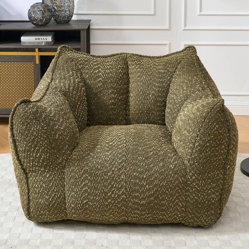Chenille Square Bean Bag Chair, High Resilience Foam Lounge Chair, Cozy Aldult Lazy Sofa with Curved Armrests and Backrest - Olive Green