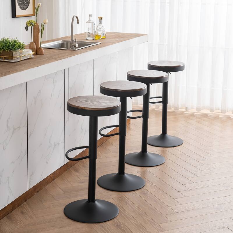 Adjustable Swivel Bar Chairs Backless Round Barstools Set of 2