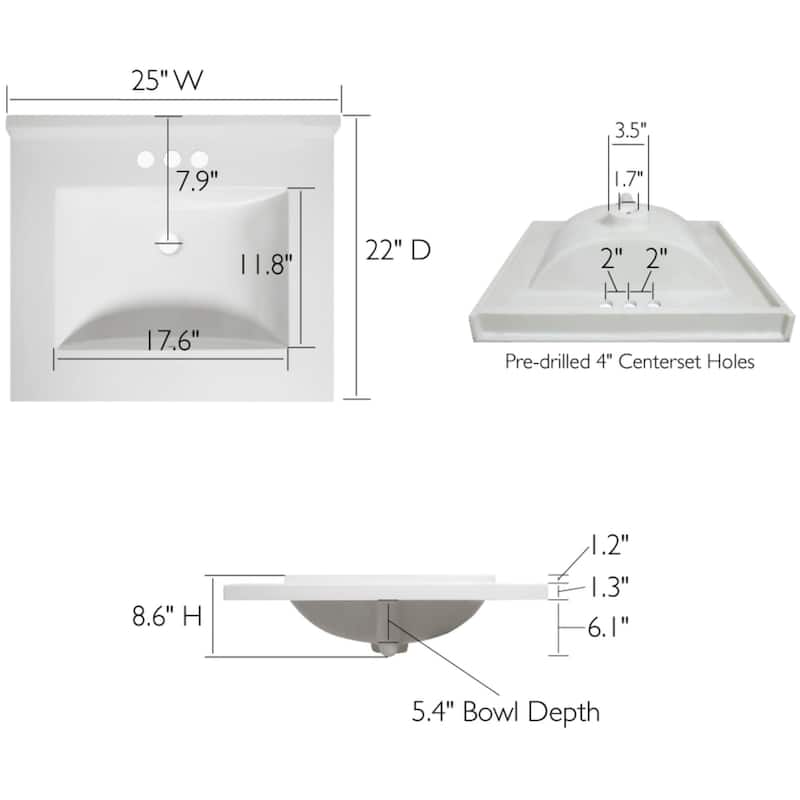 Design House 630210 Camilla 25" Cultured Marble Vanity Top with